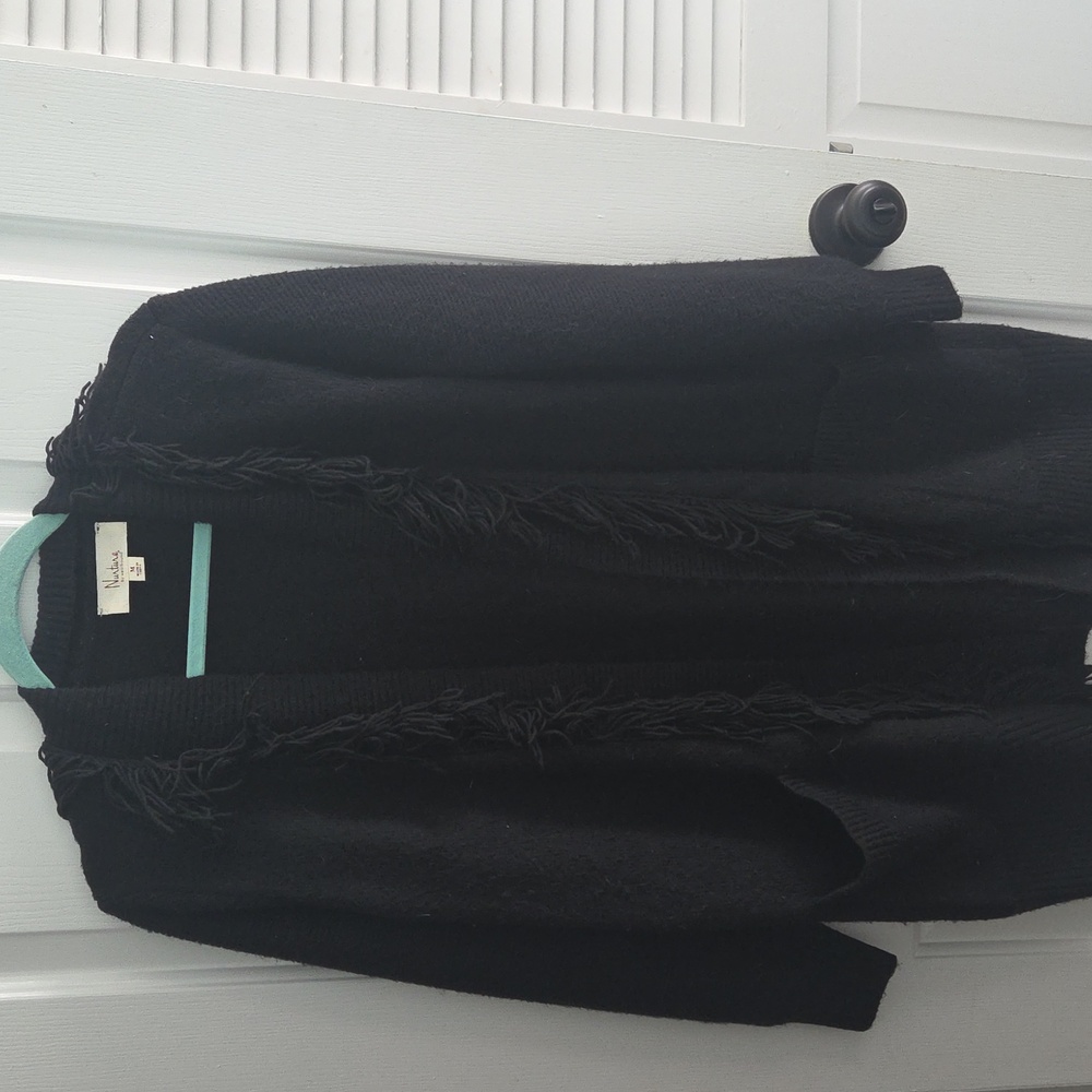 Nurture by Westbound Black Knit Sweater With Fringe Hem Sz M